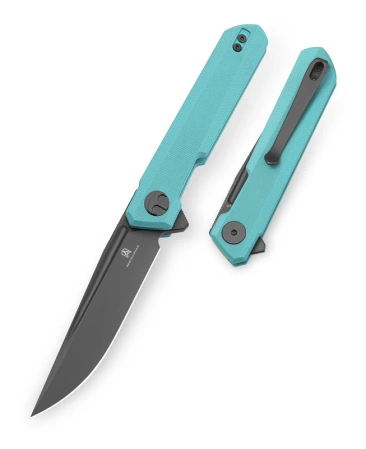 Bestechman Mini Dundee DD Knife Light Blue G10, Grey PVD D2 by Ostap Hel (BMK08E)