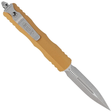 Nóż automatyczny OTF Microtech Dirac D/E Tan Aluminium, Apocalyptic M390 by Tony Marfione (225-10APTA)
