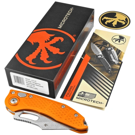 Microtech Stitch-A S/E Automatic Knife Orange Tangerine Tri-Grip Aluminum, Stonewashed by Borka Blades and Tony Marfione (169-10OT)