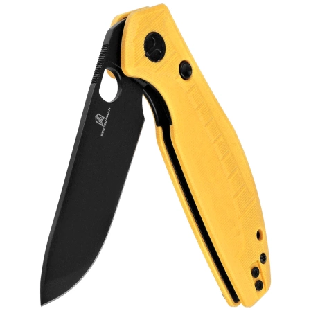 Bestechman Angry Owl Knife Yellow G10, Black PVD D2 by Keanu Alfaro (BMK12A-2)