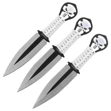 Noże do rzucania Martinez Albainox Skulls Set 3 szt White Cord, Satin 3Cr13Mov (32453)
