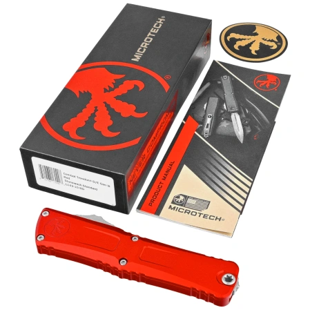 Microtech Combat Troodon Gen III D/E Red Aluminum, Stonewashed M390MK by Tony Marfione (1142-10RD)