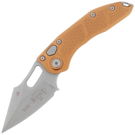 Microtech Stitch S/E-A Automatic Knives Tan Aluminum, Apocalyptic by Borka Blades and Tony Marfione (169-10APTA)