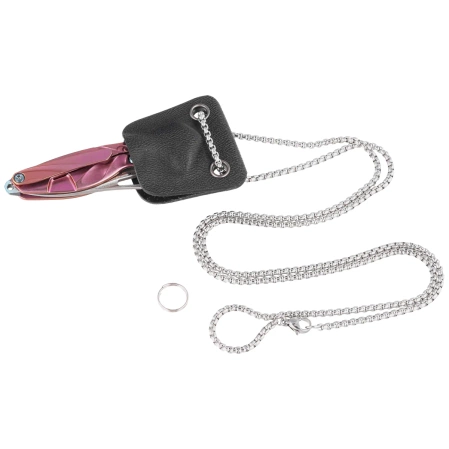 RikeKnife Mini Hummingbird Pink Titanium, Rose Damascus by Richard Wu (RK-MINI-PI)