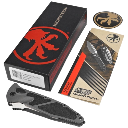 Microtech Socom Elite Auto S/E Natural Clear Aluminum, Black M390 by Tony Marfione (160A-1NC)
