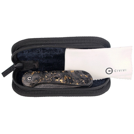 CIVIVI Knife Elementum Flipper Shredded Carbon Fiber / Golden Shred, Black Damascus (C907C-DS1)