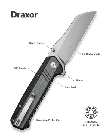 Nóż składany Sencut Draxor Gray/Black G10, Satin 9Cr18MoV (S24035-3)