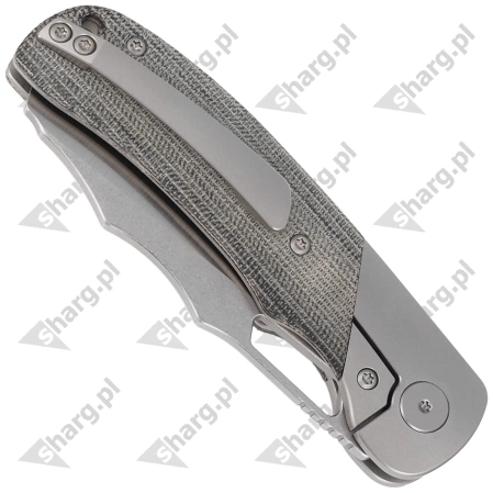 Nóż składany Bestech Syn Grey Titanium / Black Canvas Micarta, Hand Rubbed Stonewashed / Satin Elmax by Evolved EDC (BT2306B)