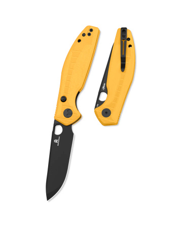 Nóż składany Bestechman Angry Owl Yellow G10, Black PVD D2 by Keanu Alfaro (BMK12A-2)