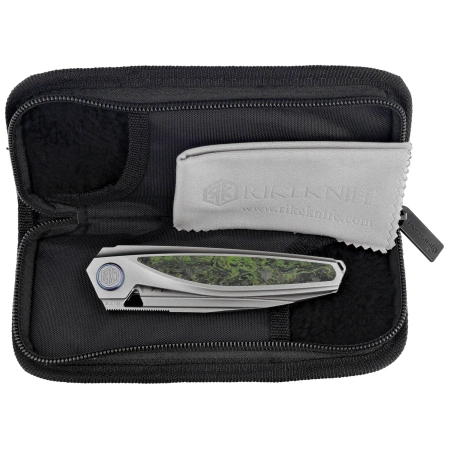 Rike Knife Baidi T Titanium/Green Carbon Fiber, Bead Blasted M390 (RK-Baidi-T-P/GCF)