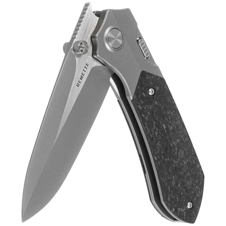 Remette RT-Meteor Knife Gray Titanium/Shredded Carbon Fiber, Pearlescent M390 (RTPT-E)
