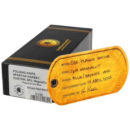 Spartan Blades Harsey Folder ''Plague Doctor'' Blue Titanium, Satin MagnaCut by William W. Harsey (SF5DOCTOR BL)