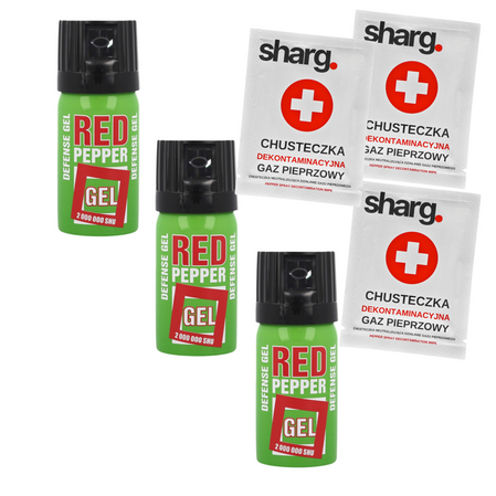 Gaz pieprzowy żel Sharg Defence 2mln SHU Zestaw 3x i Chusteczka Dekontaminacyjna 3x, Cone 40ml (10040-C)