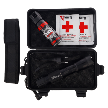 4-in-1 Defense Set – Sharg NATO Defence Pepper Spray, Two Wipes, Stun Gun, Case