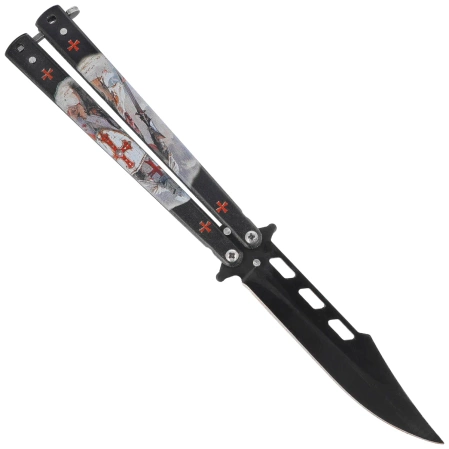 Nóż motylek Martinez Albainox Balisong Black Templar 3D Design Steel, Black 3Cr13Mov (02269)