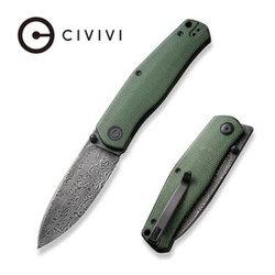 Civivi Knife Sokoke Green Canvas Micarta, Black Hand Rubbed Damascus by Ray Laconico (C22007-DS2)