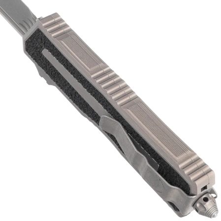 Microtech Scarab II Gen III S/E OTF Knife Natural Clear Aluminum, Apocalyptic M390MK by Tony Marfione (1278-10APNC)