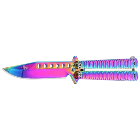 Third Decor Habitat Balisong Rainbow Stainless Steel, Rainbow 420 Butterfly Knife (16071W)