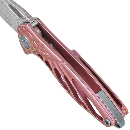 Nóż na szyję RikeKnife Mini Hummingbird Pink Titanium, Rose Damascus by Richard Wu (RK-MINI-PI)