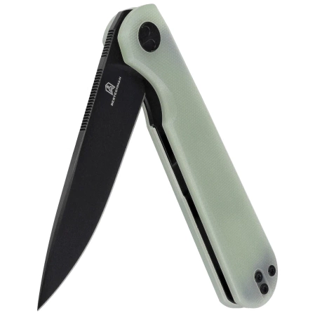 Bestechman Flick Knife Jade G10, Black PVD D2 by Ostap Hel (BMK13E)