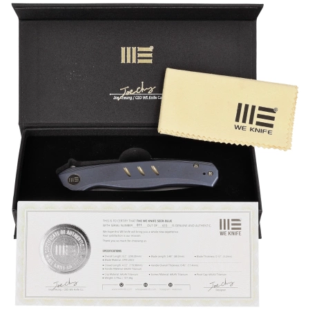 Nóż składany WE Knife Seer LE No 011/610 Blue Titanium, Rubber Silver CPM 20CV (WE20015-2)