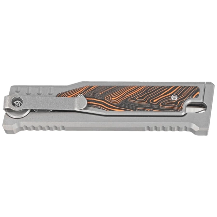 Reate EXO-M Gravity D/E Knife Bead Blasted Titanium/Damascus Orange-Black G10, Satin Elmax