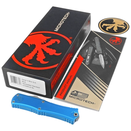 Nóż automatyczny OTF Microtech Hera II Mini D/E Blue Aluminium, Stonewashed M390MK by Tony Marfione (1702M-10BL)