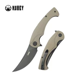 Kubey Scimitar KU173N Knife Tan G10, Blackwashed 14C28N