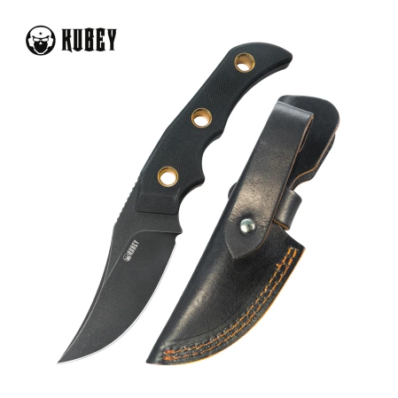 Kubey Blade Hunter Knife Black G10, Blackwashed 14C28N by Mikkel Willumsen (KU375B)