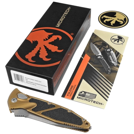 Microtech Socom Elite Auto S/E Automatic Knife Tan Aluminum, Apocalyptic P/S M390 by Tony Marfione (160A-11APTA)