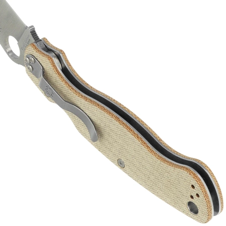 Spyderco Military 2 Knife Brown Canvas Micarta, Satin Cru-Wear by Sal and Eric Glesser (C36MPCW2)