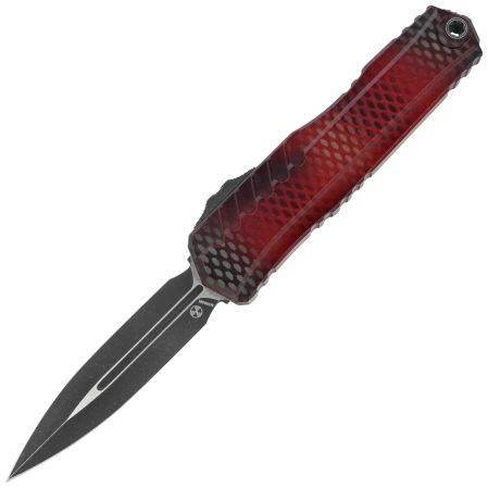 Microtech Cypher II D/E Signature OTF Knife Red X-51 Aluminum, Distressed Black M390MK (1242-1RDX51S)