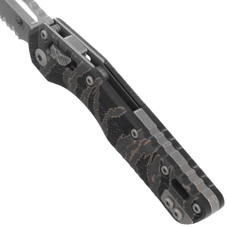 Nóż składany Microtech MSI S/E Ram-Lok Tiger Stripe Camo Tri-Grip Polymer, Apocalyptic P/S M390MK by Tony Marfione (210T-11APPMTSC)