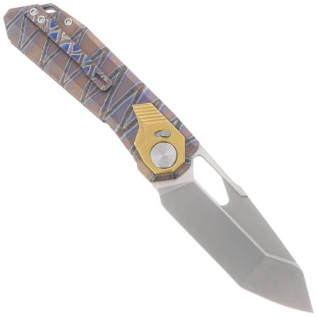 Remette RT-Peregrine Falcon Knife Gray/Brown/Thunder Lightning Titanium, Hand Fine Grinding Pearlescent M390 (RTT1-CX)