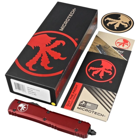 Microtech Ultratech D/E Merlot Red Aluminum Knife, Black M390 by Tony Marfione (122-1MR)