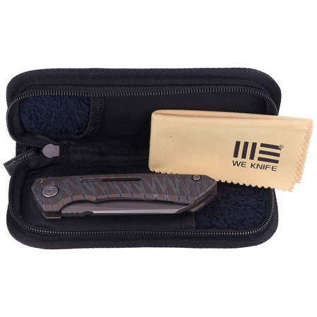 Nóż składany WE Knife Mini Buster Tiger Stripe Titanium, Silver Bead Blasted CPM 20CV by Snecx Tan (2003C)