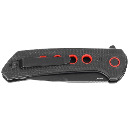 Nóż składany Reate PL-XF-12 Black Micarta/Red G10 Inlay, Black PVD Nitro-V