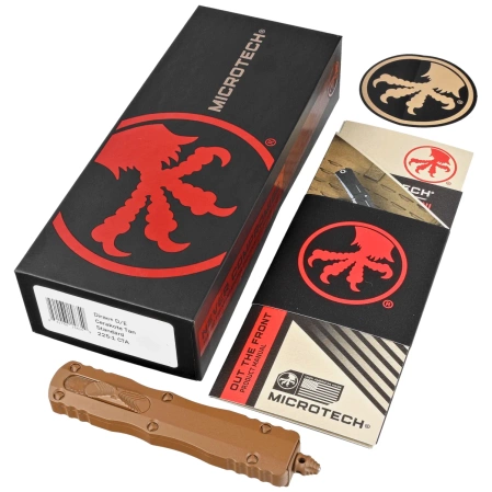 Microtech Dirac D/E OTF Knife Cerakote Tan Aluminum, Cerakote Tan M390 by Tony Marfione (225-1CTA)