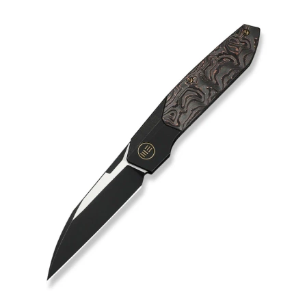 WeKnife Brr15 Black Titanium/Copper Foil Carbon Fiber, Black Stonewashed/Satin M390 by Rafal Brzeski (WE24007-1)