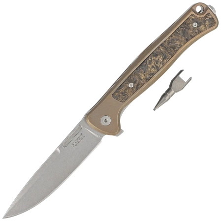 LionSteel Skinny Bronze Titanium/Gold Dark Matter Carbon Fiber, Stonewashed MagnaCut by Molletta Knife (SK01 BR)