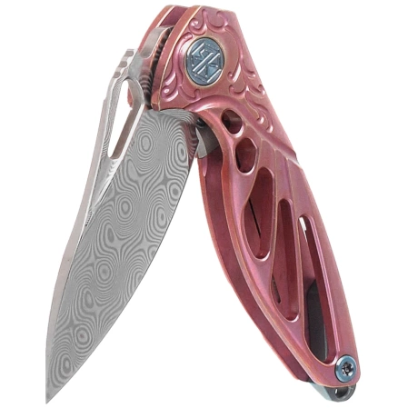 RikeKnife Mini Hummingbird Pink Titanium, Rose Damascus by Richard Wu (RK-MINI-PI)