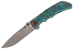 Spartan Blades Harsey Folder ''Plague Doctor'' Blue Titanium, Satin MagnaCut by William W. Harsey (SF5DOCTOR BL)