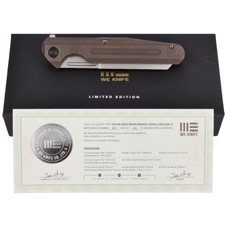 WE Knife Reiver LE No 223/260 Bronze Titanium, Silver Bead Blasted CPM S35VN knife (WE16020-3)