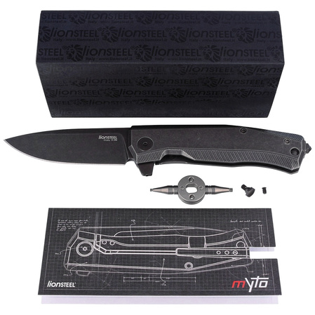 LionSteel Myto Knife Old Black Titanium, PVD Stonewashed M390 by Molletta (MT01B BW)