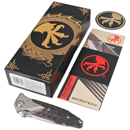 Microtech Socom Bravo Mini T/E Titanium/Carbon Fiber, Bronze HW, Bead Blasted P/S M390 by Tony Marfione (261M-8CFTI)