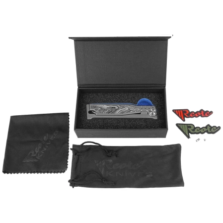 Reate EXO-M Gravity Drop Point Knife Bead Blasted Titanium/Damascus Black-White G10, Satin Elmax