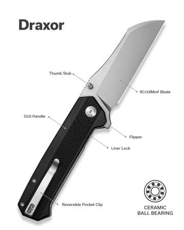 Nóż składany Sencut Draxor Black G10, Satin 9Cr18MoV (S24035-1)
