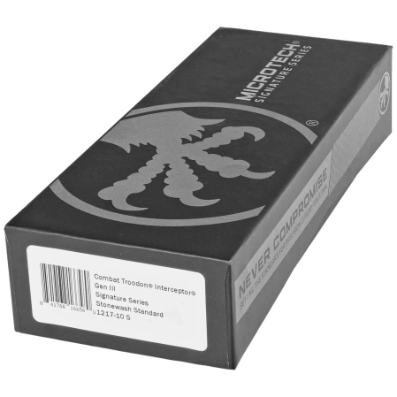 Microtech Combat Troodon Gen III Interceptor Signature OTF Knife Black Aluminum, Stonewashed M390MK by Tony Marfione (1217-10S)