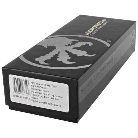 Nóż składany Microtech Marfione Select Amphibian Ram-Lok S/E Signature Stonewashed Frag Pattern Titanium,Blue HW, Stonewashed M390MK by Tony Marfione (137RL-10FRMS2)