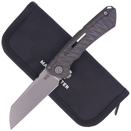 Nóż składany WE Knife Mini Buster Tiger Stripe Titanium, Silver Bead Blasted CPM 20CV by Snecx Tan (2003C)